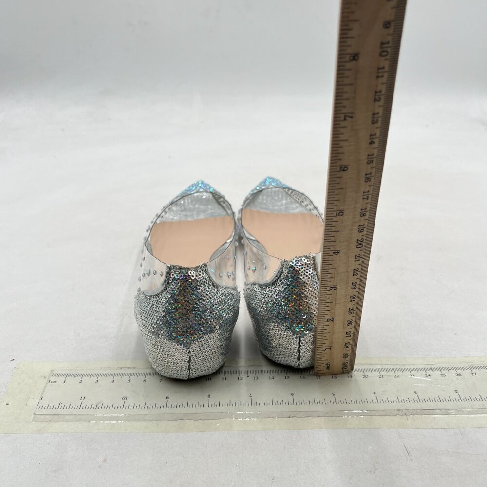 XYD Silver Sequins Rhinestones Studded Rivets Hidden Heels Slip On Ballet Flats - Picture 5 of 8
